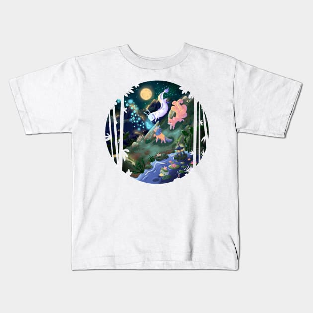 Japanese mythical Creatures at Night Kids T-Shirt by narwhalwall